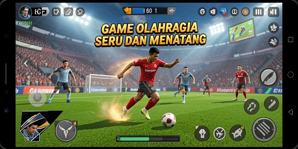Tampilan permainan 6CF yang penuh aksi olahraga.