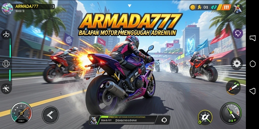 Screenshot ARMADA777 menampilkan aksi balapan motor yang mendebarkan di lintasan penuh tantangan.