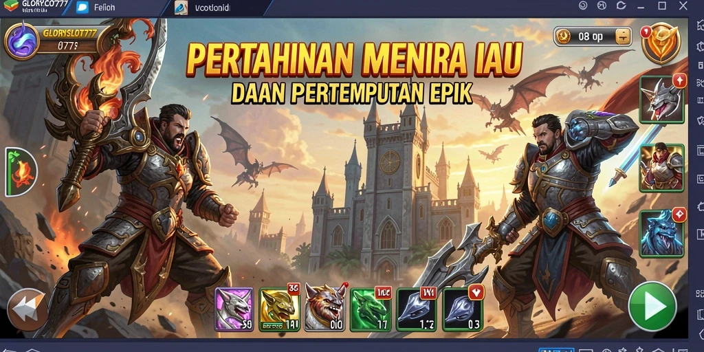 Tampilan seru gameplay Tower Defense di GLORYSLOT777 dengan menara dan musuh.
