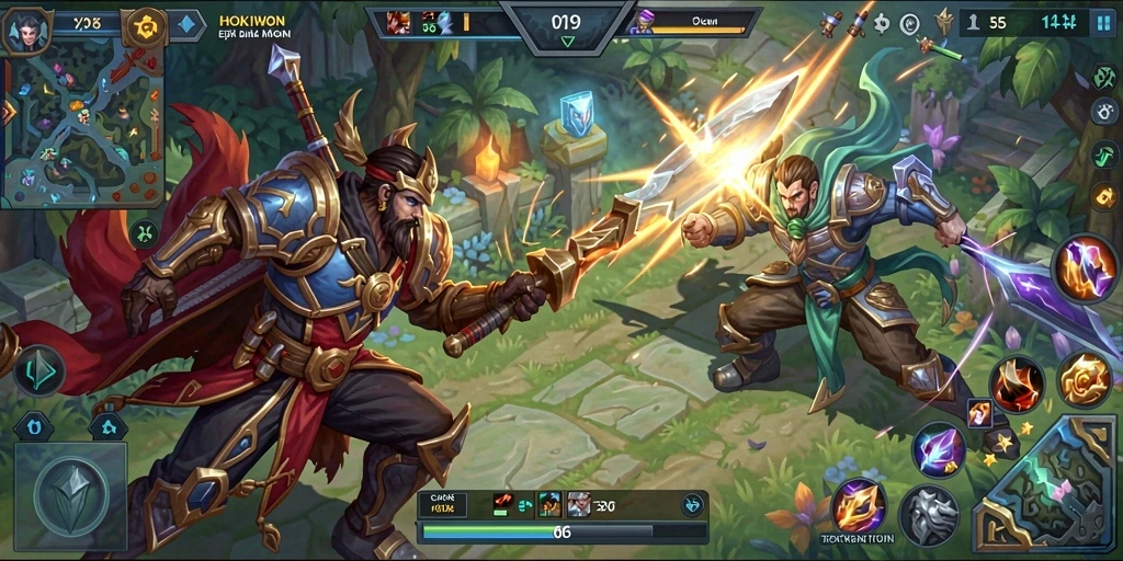 Tampilan menarik dari gameplay HOKIWON yang mendebarkan di arena MOBA.