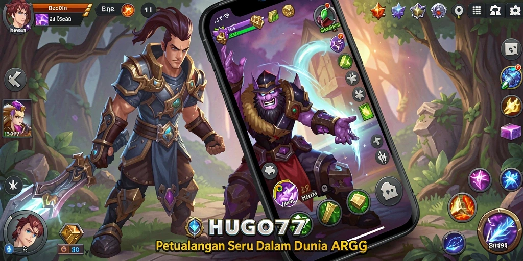 Tampilan dinamis permainan HUGO77 dengan aksi karakter ARPG.