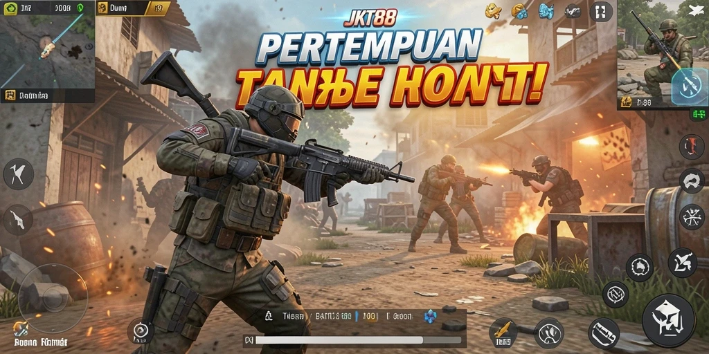 Screenshot utama menampilkan pertempuran epik dalam JKT88.