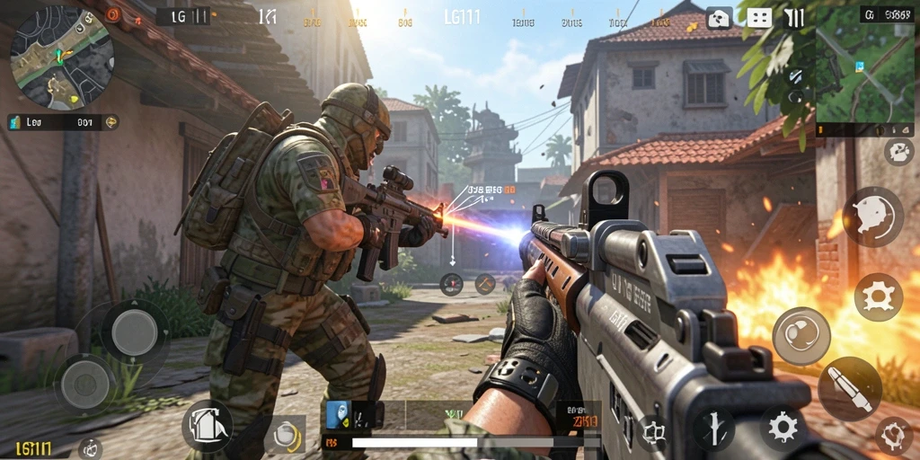 Screenshot gameplay LG111 yang menegangkan dengan aksi tembak-menembak.