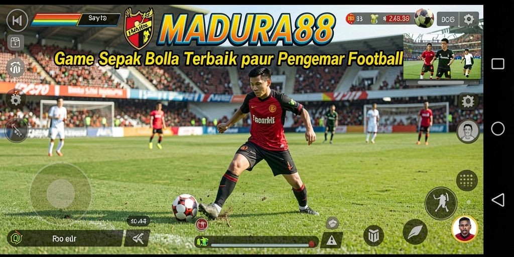 Tampilan gameplay MADURA88 dengan aksi sepak bola yang mendebarkan.