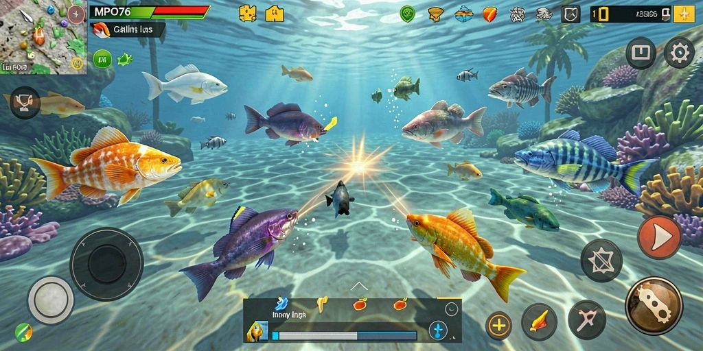 Gameplay seru MPO76 dengan berbagai ikan menarik untuk ditembak.