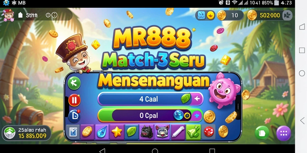 Tampilan gameplay <strong>MR888</strong> menampilkan level menarik dengan tantangan Match-3.