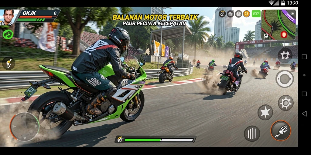 Gameplay menegangkan di trek balapan motor OKJK.