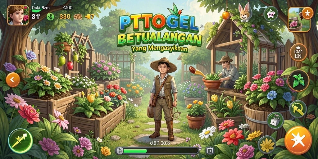 Tampilan gameplay PTTOGEL dengan aktivitas berkebun yang seru.