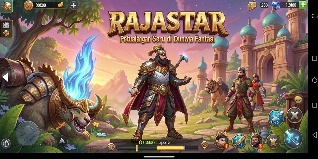 Screenshot gameplay RAJASTAR menampilkan petualangan seru di dunia fantasi.