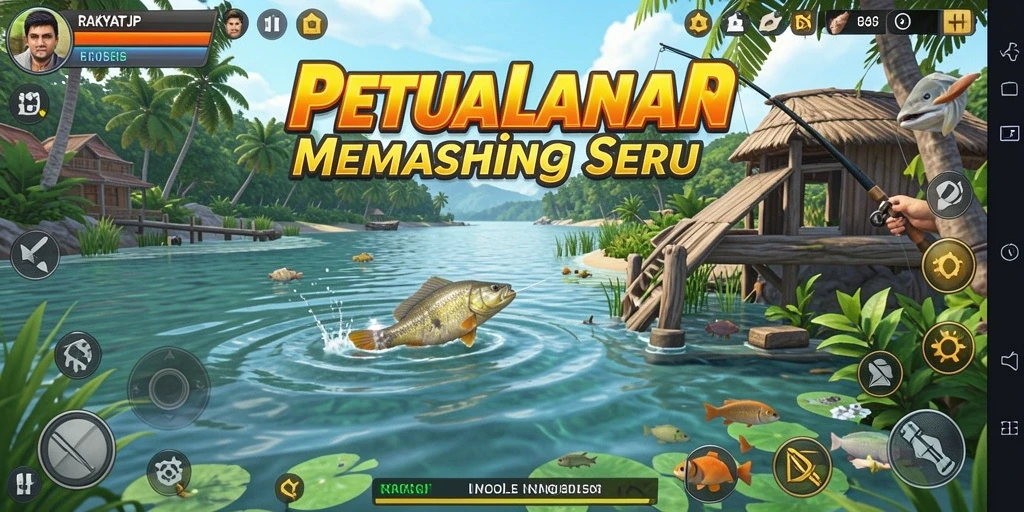 Screenshot gameplay RAKYATJP dengan momen menangkap ikan.