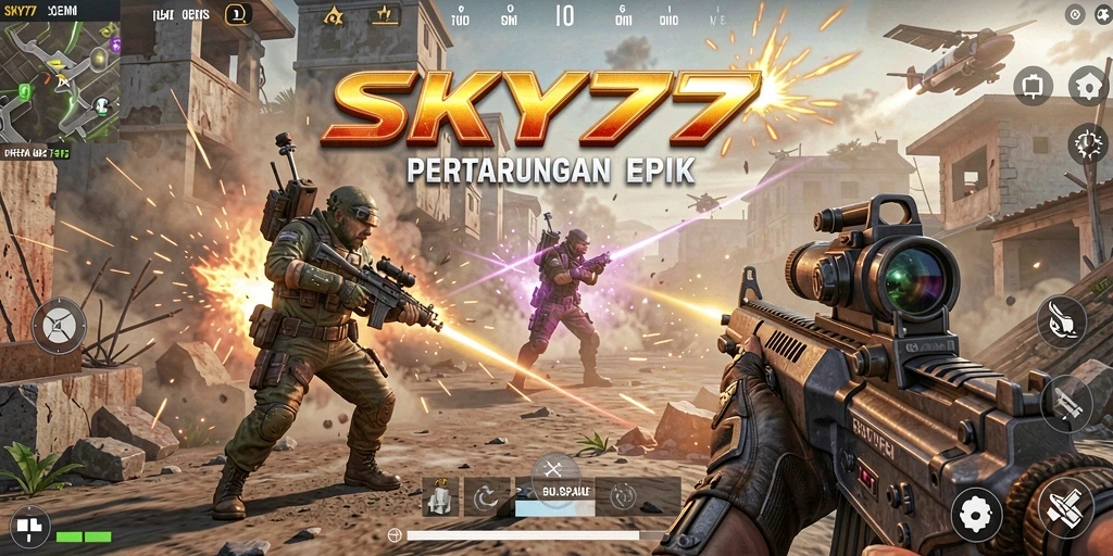 Gameplay seru dalam SKY77 dengan aksi tembak-menembak yang mendebarkan.