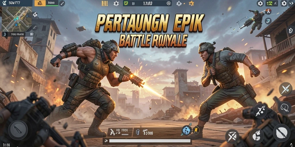 Screenshot gameplay SOV777 menampilkan aksi mendebarkan di arena Battle Royale.