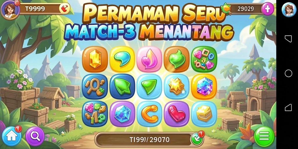 Tampilan gameplay T9999 yang menantang dan penuh warna.