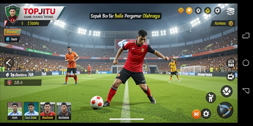 Tampilan gameplay seru dalam game sepak bola TOPJITU.