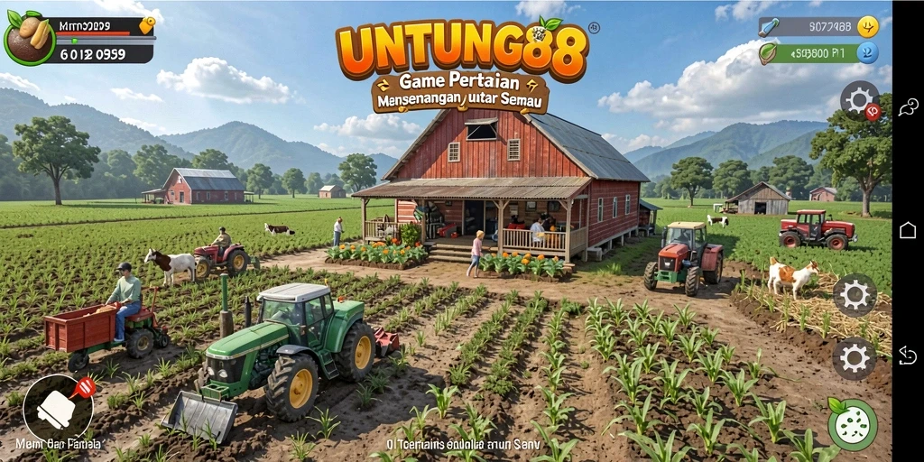 Screenshot gameplay UNTUNG88 menampilkan kebun yang subur dan aktivitas bercocok tanam.