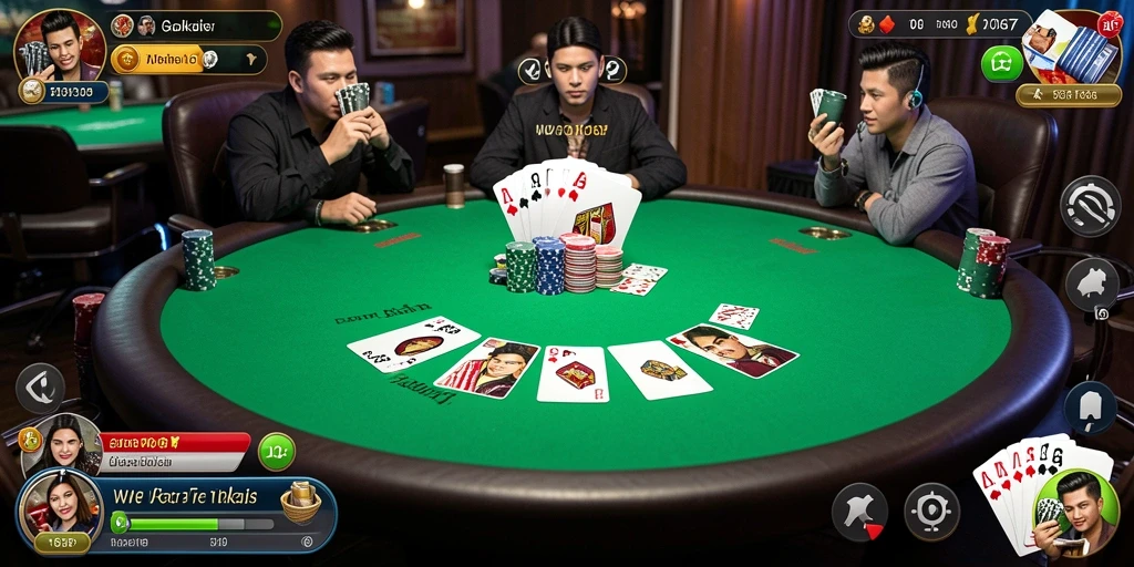 Tampilan gameplay Poker yang menegangkan dan mengasyikkan di W67.