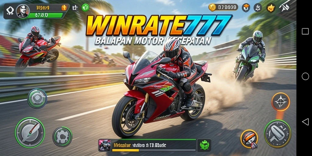 Tampilan gameplay balapan motor yang seru dan mendebarkan.