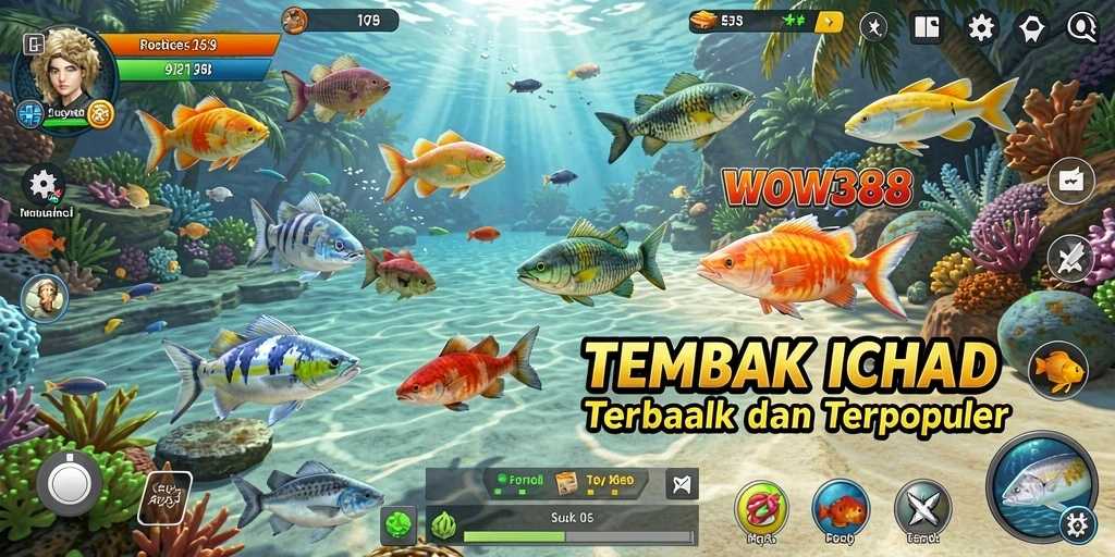 Screenshot WOW388 menampilkan aksi menembak ikan dengan efek visual yang menarik.